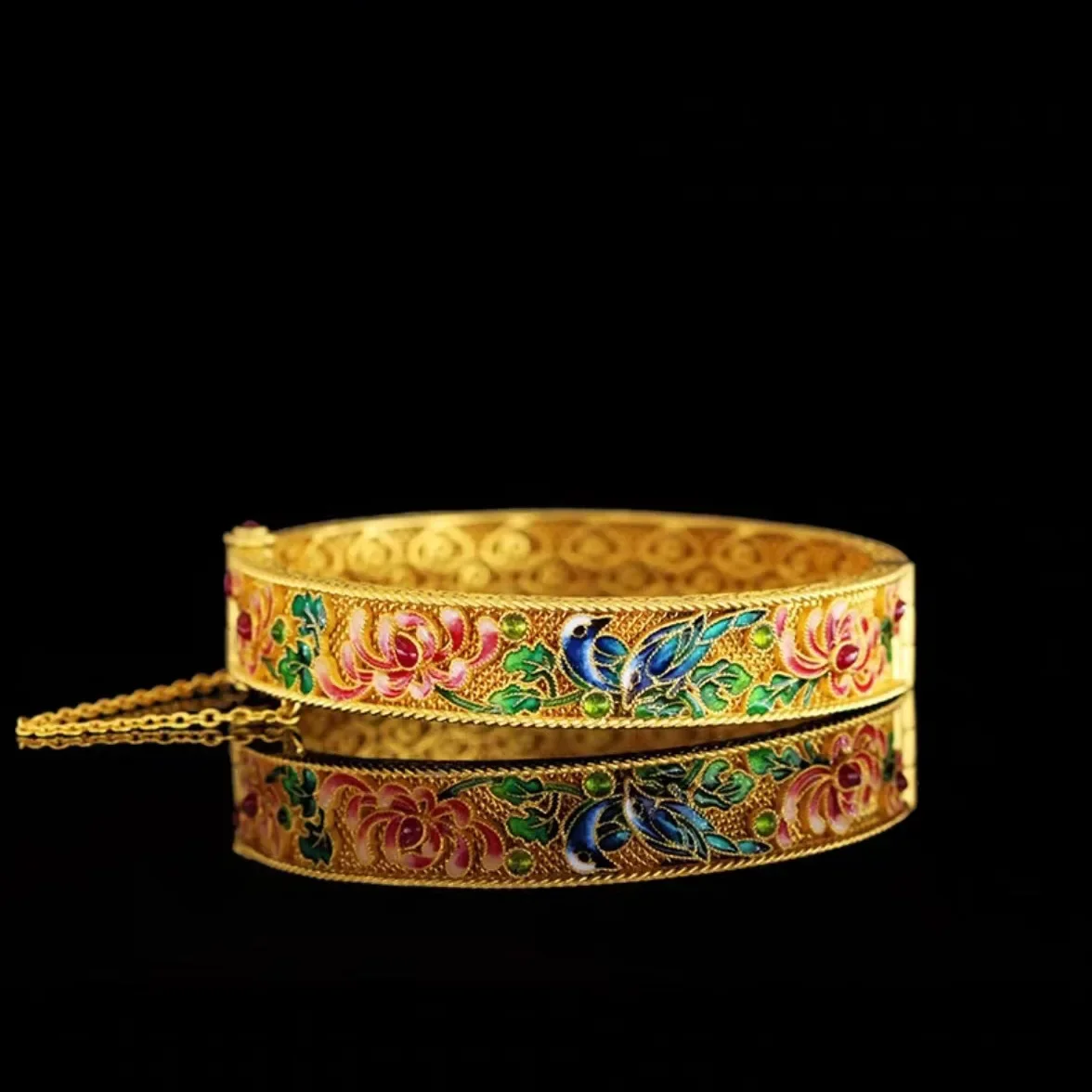 9999 real gold 24K yellow gold Enamel Case Qi Mei Bracelet Women\'s Vintage Bracelet