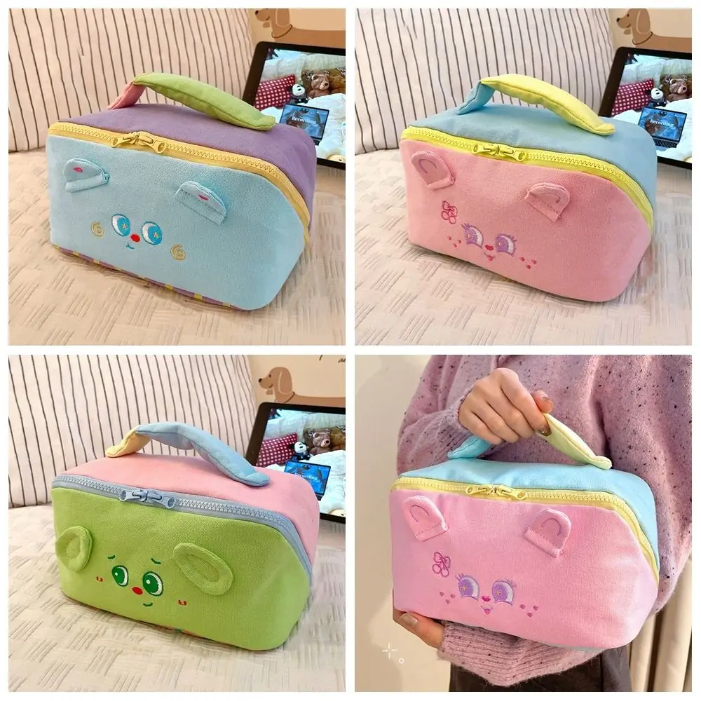 Cartoon Snoep Kleur Leuke Make-up Tas Borduren Kawaii Handheld Cosmetische Case Vierkante Rits Draagbare Opbergtas Toilettas