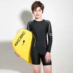 MEIYIER Korean Fashion Black Rashguard Boys Long Sleeve Rash Guard Kids Swimsuit For Children Surf Clothes Shirt+Short