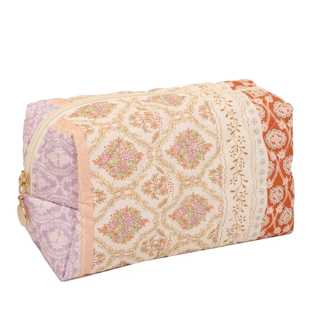 

Модная стеганая хлопковая косметичка с цветочным принтом, большой вместительный косметический органайзер, студенческая сумка для ручек для женщин