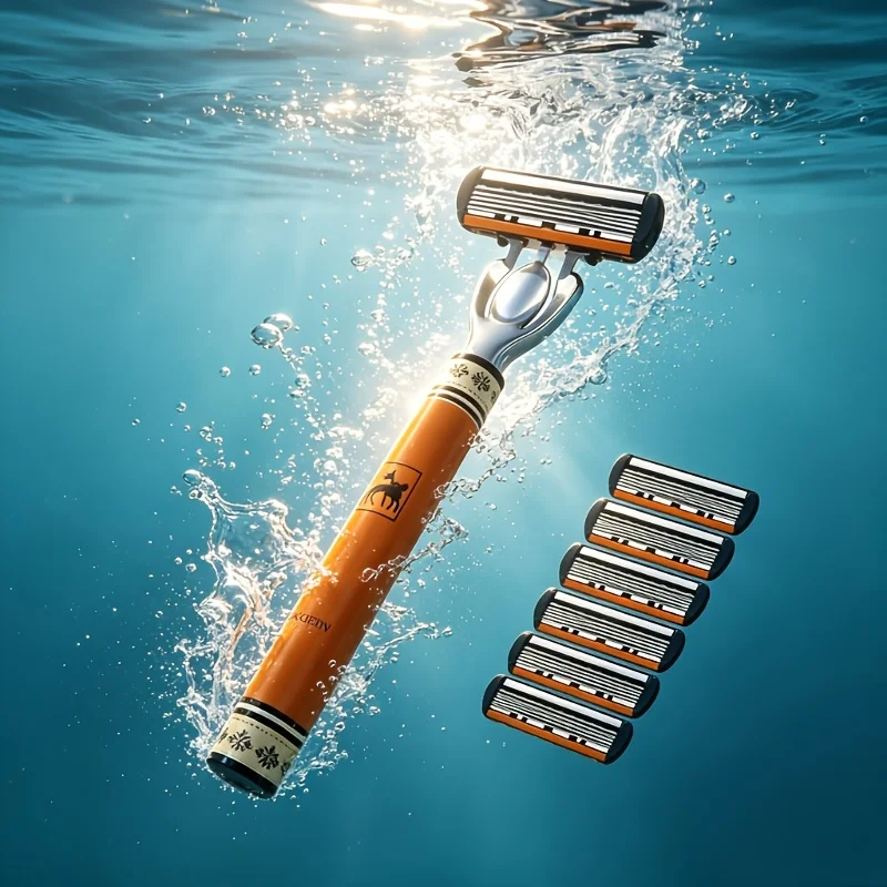 Men’s Manual Razor 6-Layer Precision Blade System Replaceable Refills, Long-term Use, Men & Women Suitable Great Gift for Dad