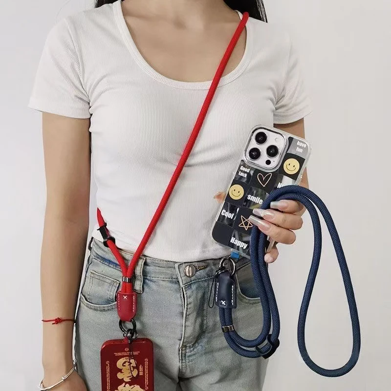 New Nylon Diagonal Mobile Phone Rope Pu Leather Head Braided Long Anti-drop Mobile Phone Rope Clip Mobile Phone Case Rope