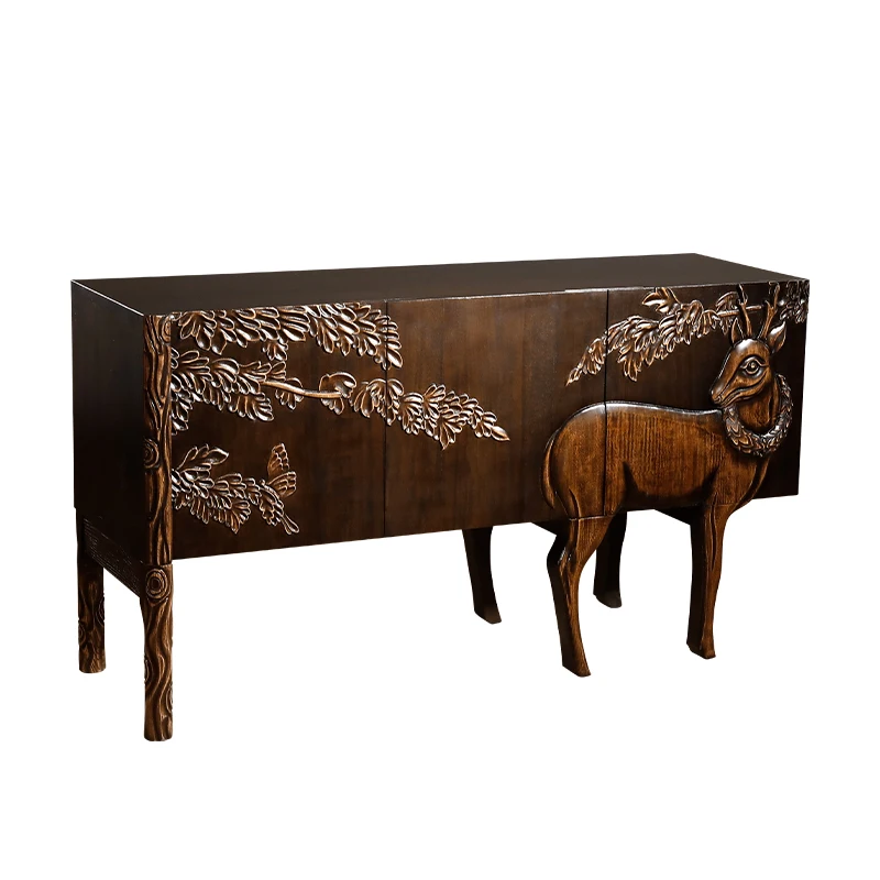 

Solid wood relief Xianglu entrance cabinet, new Chinese living room locker, South East Asia Thai foyer decorative cabinet
