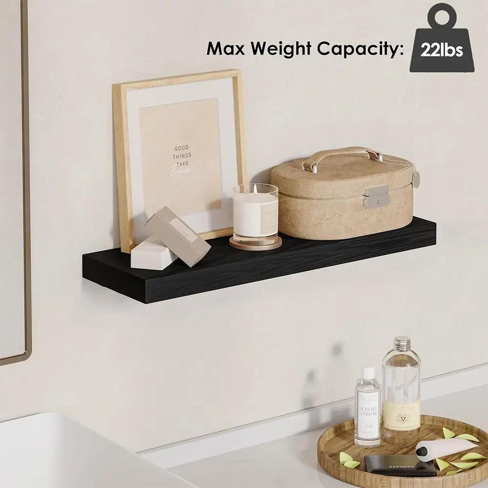 1pc Simplicity Wall Mounted Floating Shelves Single Layer Multi Functional Bathroom Shelves Thicker Wooden Deeper Storage Holder