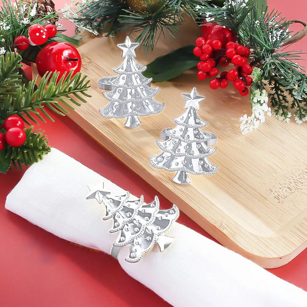 Festive Metal Napkin Ring Christmas Tree Star Shape Napkin Fastener Home Kitchen Table Decoration For Party Event
