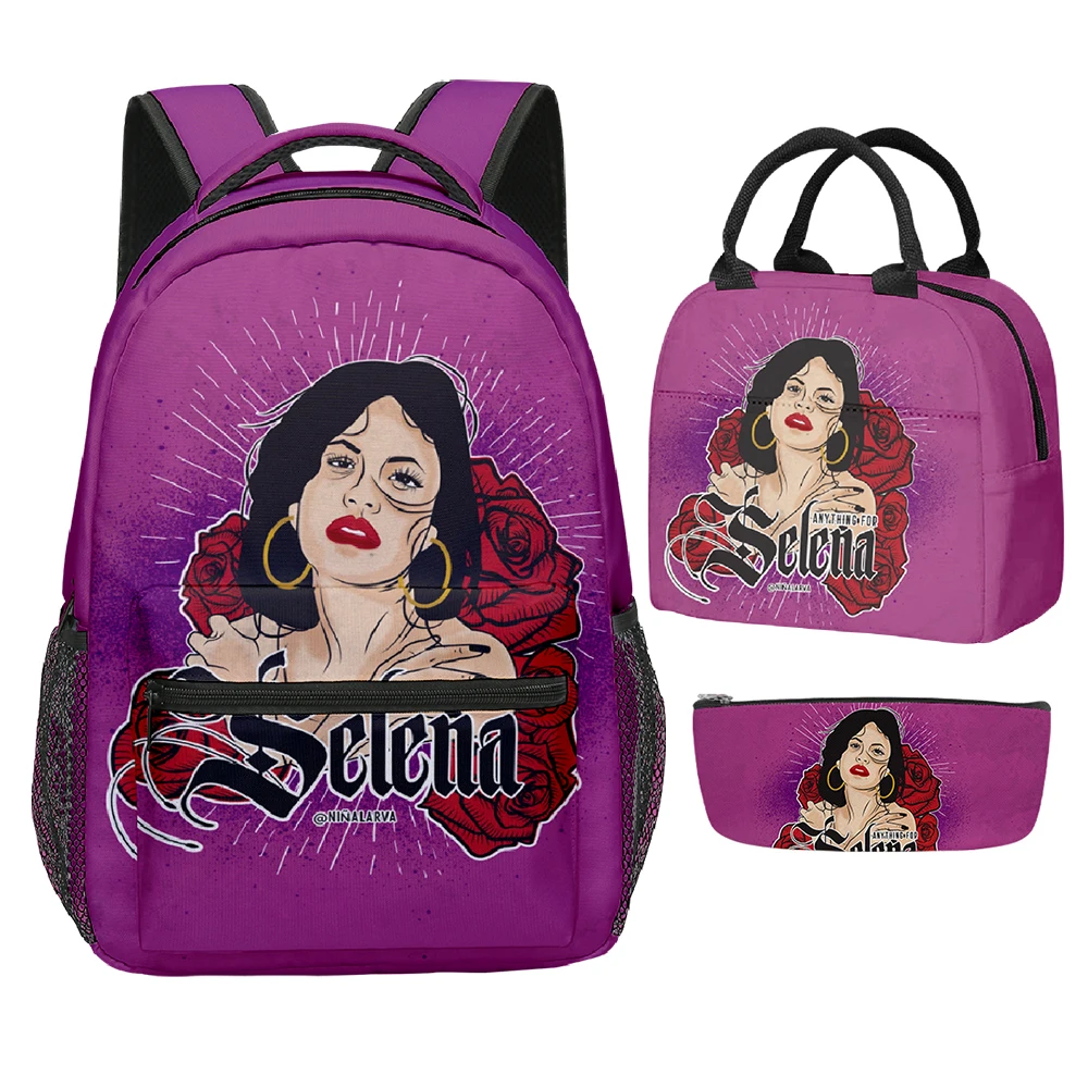 Trendy Popular Funny Selena Quintanilla 3D Print 3pcs/Set School Bags Laptop Daypack Backpack portable Lunch bag Pencil Case