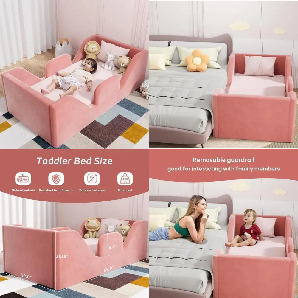 

Pink Toddler Bed with Enhanced Safety Rails, Crib-Sized, Certified Fabric