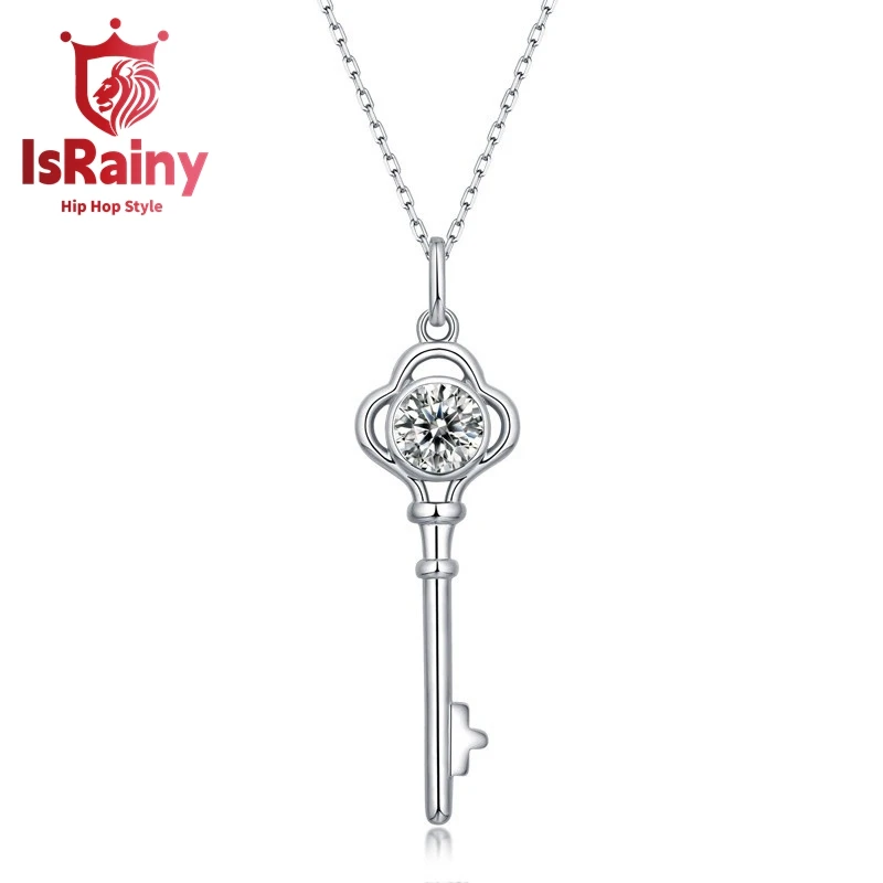 

IsRainy Hip Hop Rock 100% 925 Sterling Silver Sparkling GRA Moissanite Diamond Pendant Necklaces Fine Jewelry for Women Men Gift