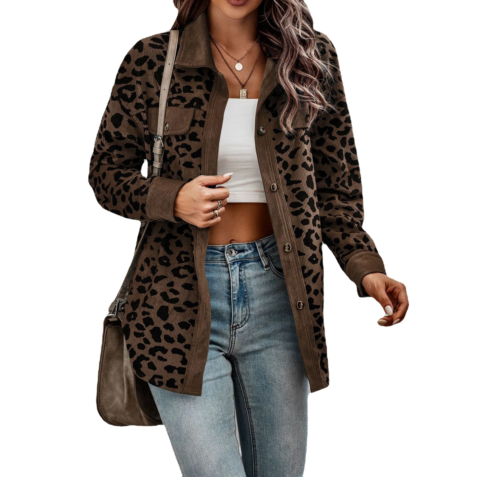 Autumn Clothes Womens Fashionable Retro Leopard Print Lapel Long Sleeve Autumn And Winter Single-breasted Jacket Chaquetas Mujer