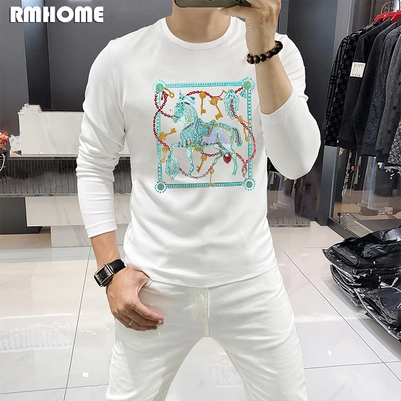 Men's Sweatshirts Hoodies Long Sleeved T-shirt Casual Base Pullover Multicolor Fashion Brand Luxury Design Man Clothing M-4XL