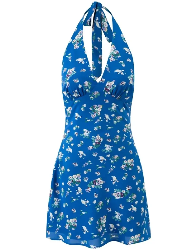 Sexy American Sle Floral Print ter Ne Slim Fit ort Dr Women's High Waist Vaion Skirt Summer Season No Sve