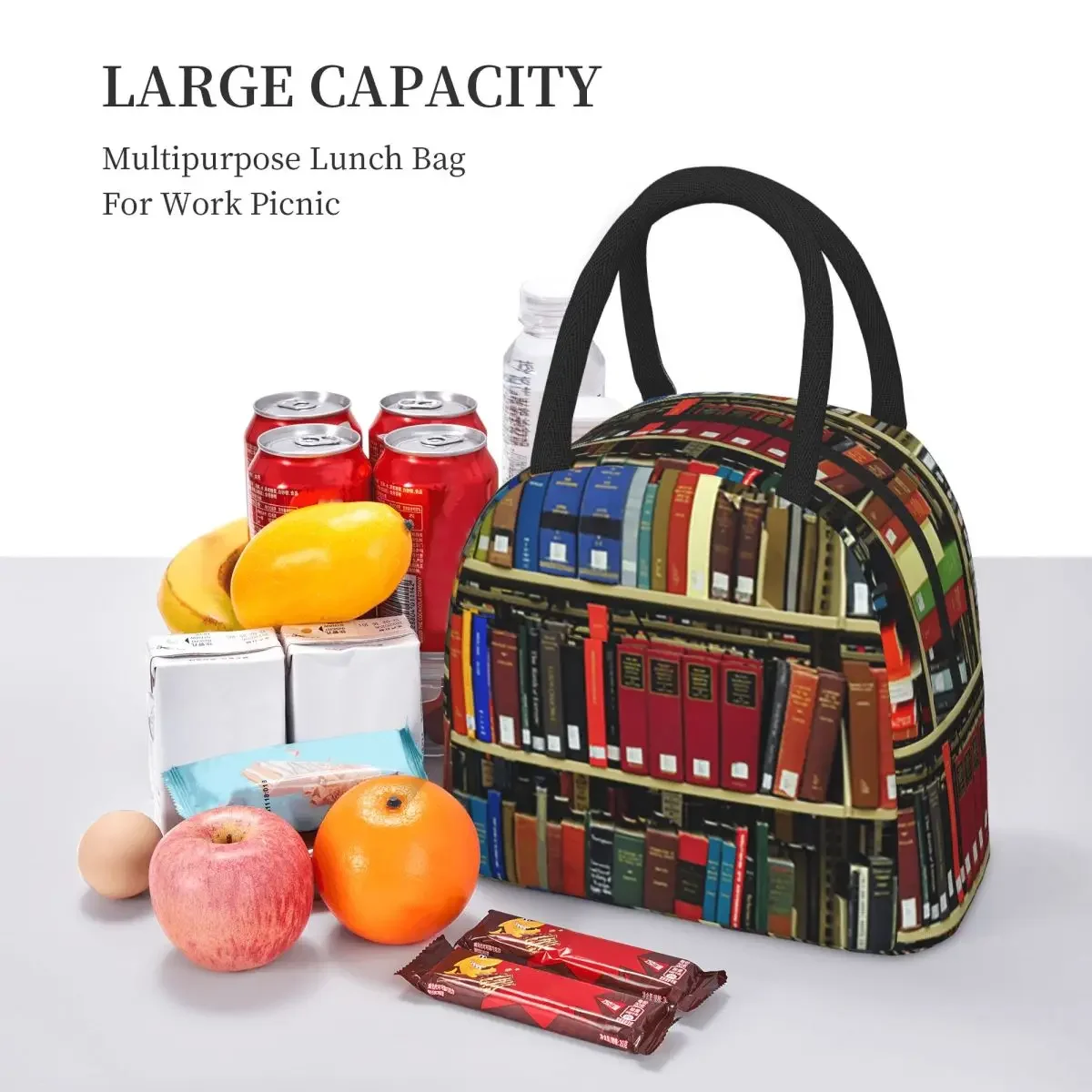 Education Library Book Insulated Lunch Bag for Women Office Cooler Thermal Food Box Tote Portable Lunch Boxes Container