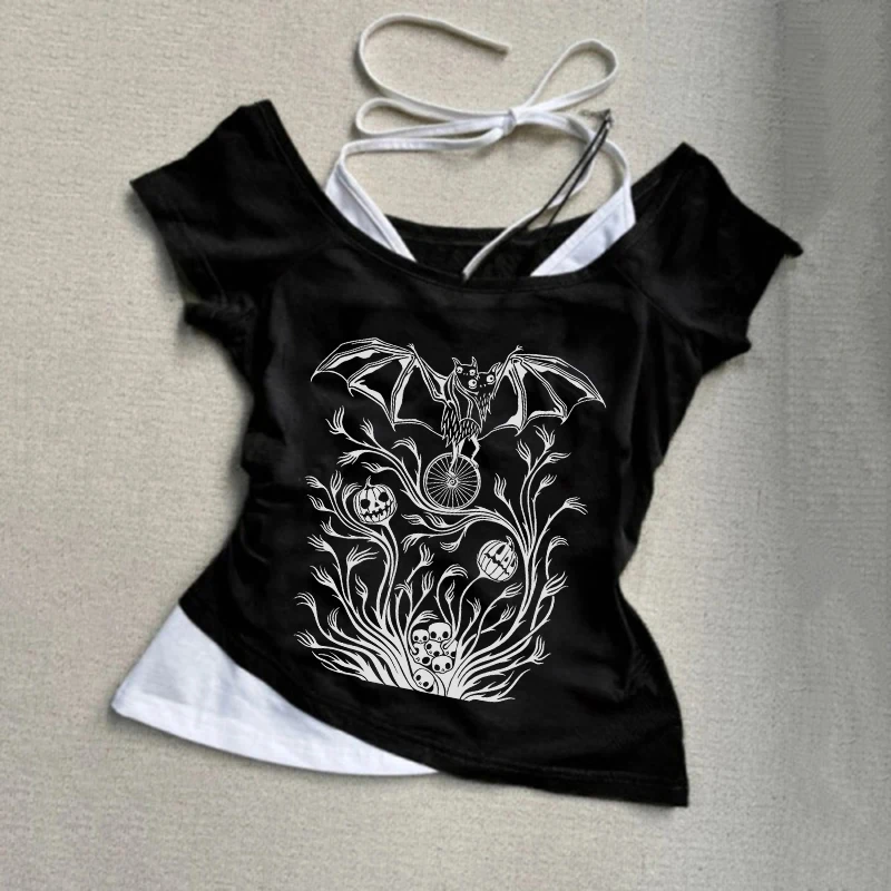 Y2K Punk Estetica Vintage T-shirt a maniche lunghe Goth Creativo Modello comico Stampa Tee Harajuku Streetwear Versatile Top da donna