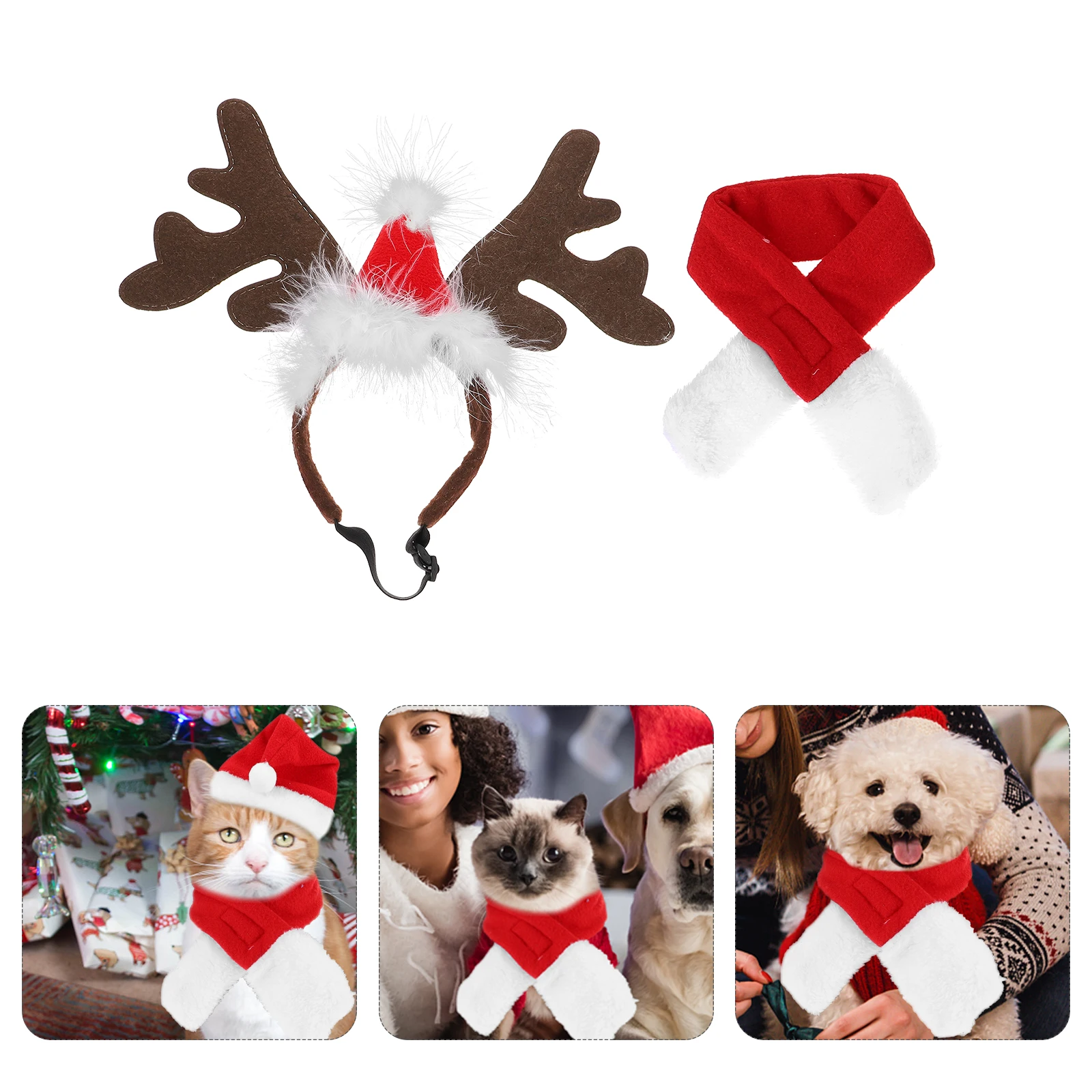 

1 set Pet Christmas Hat Warm Scarf Dog Cat Hats Costumes Holiday Accessories Xmas Party Photos Color Design Comfortable