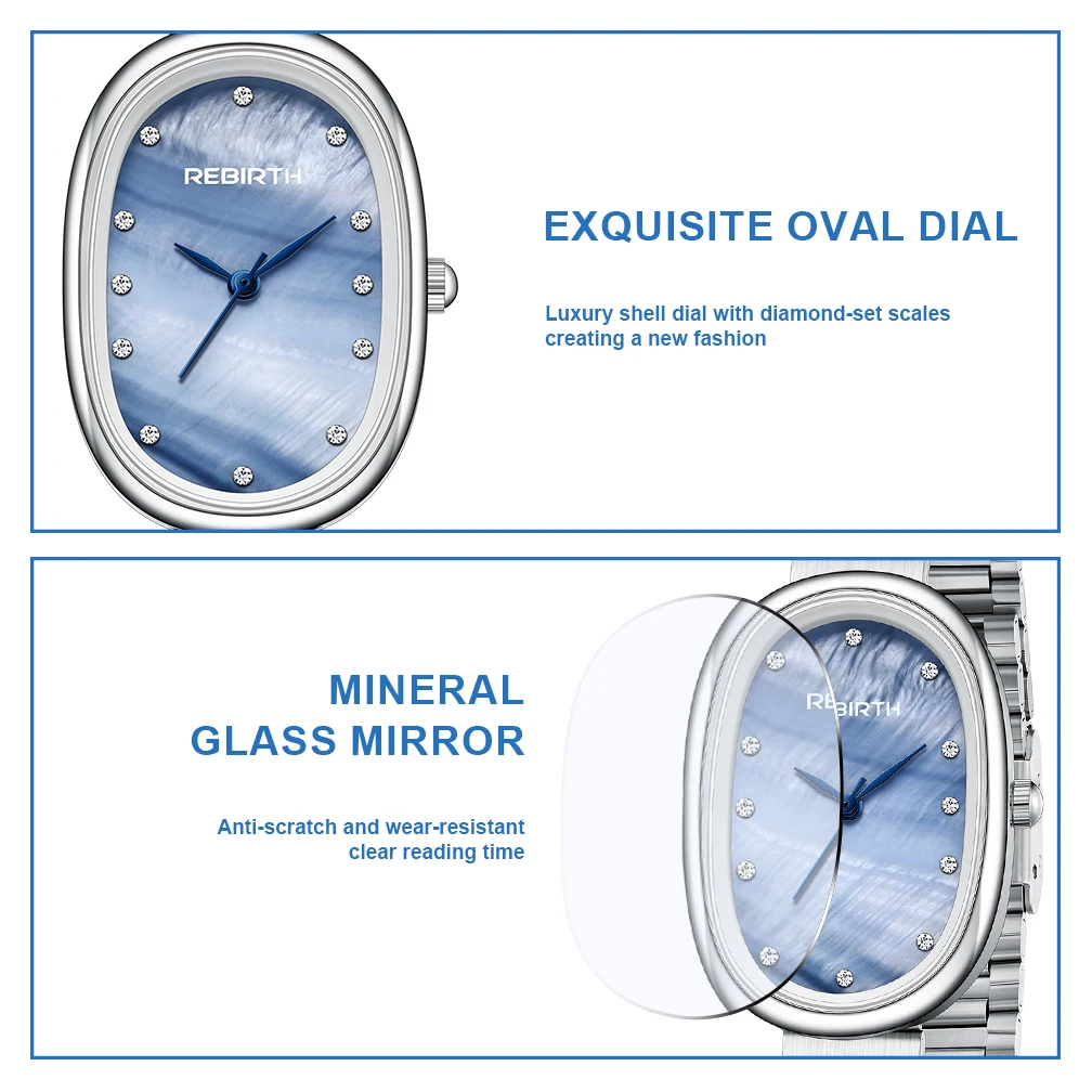 REBIRTH Waterproof Women's Watch Original Korean Casual Style Stainless Steel Strap Small Watch