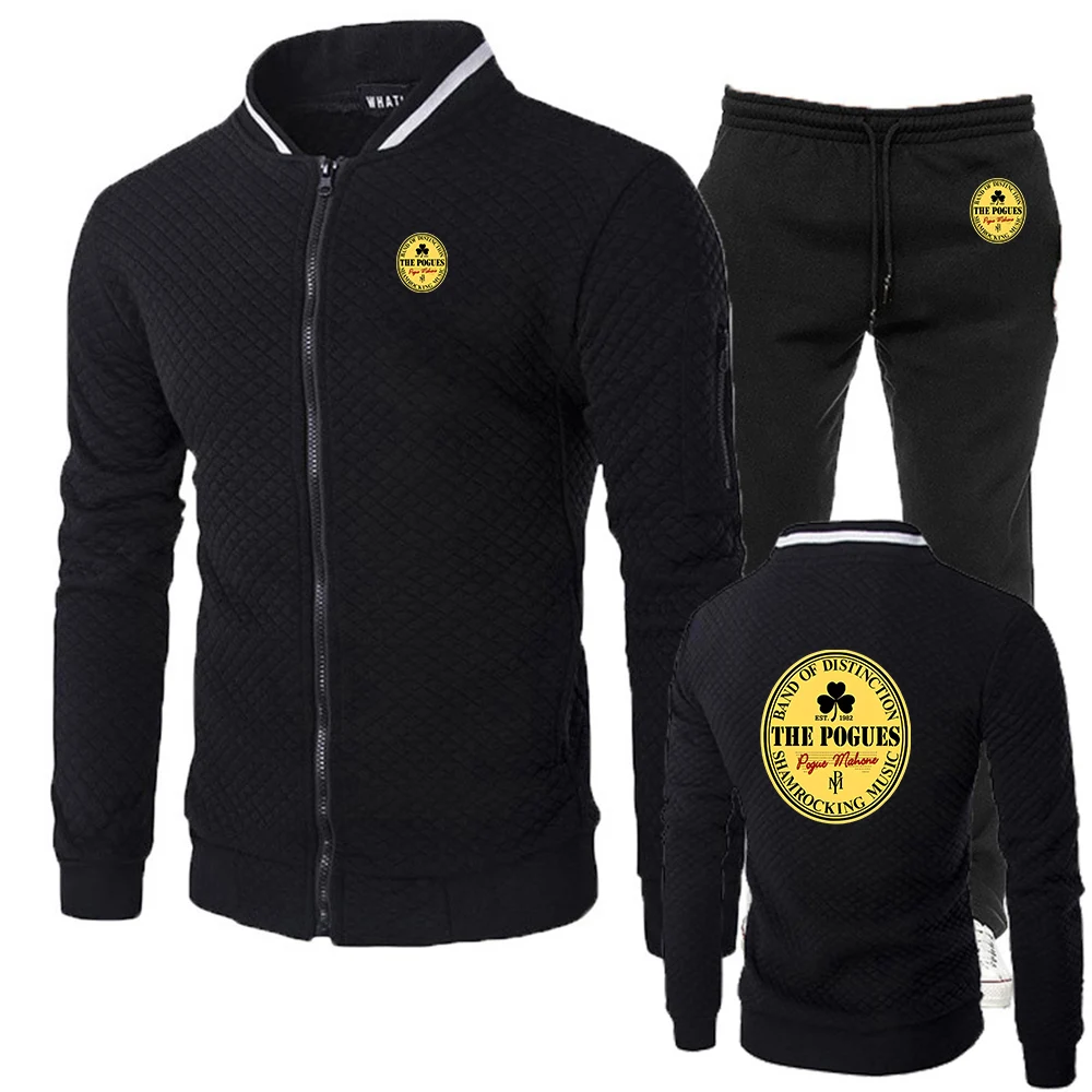 2025 THE POGUES Print Spring And Autumn Men's New Slim-fit Sets Round Neck Designer Casual Cardigan + Trouser Sports Suit