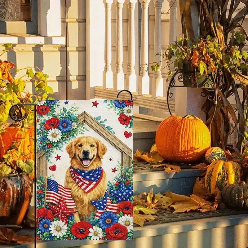 Patriotic Golden Retriever Garden Flag, American Dog Outdoor Garden Flag, Polyester Fiber Double Sided Weather Resistant Fad jjp