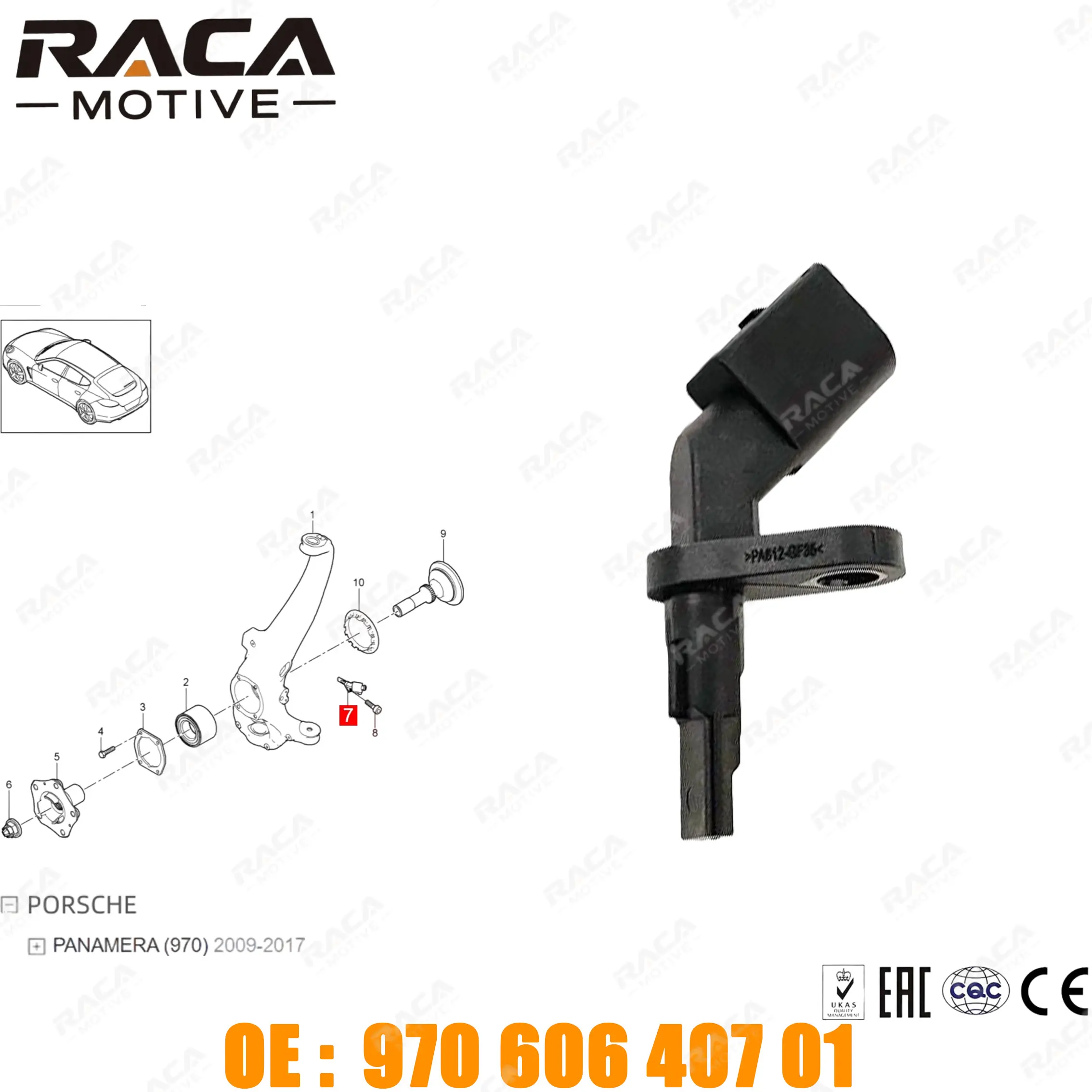Front/Rear Abs Wheel Speed Sensor for Porsche Panamera (970) 2009-2017 (3.0 3.6 4.8 Gts) 97060640701