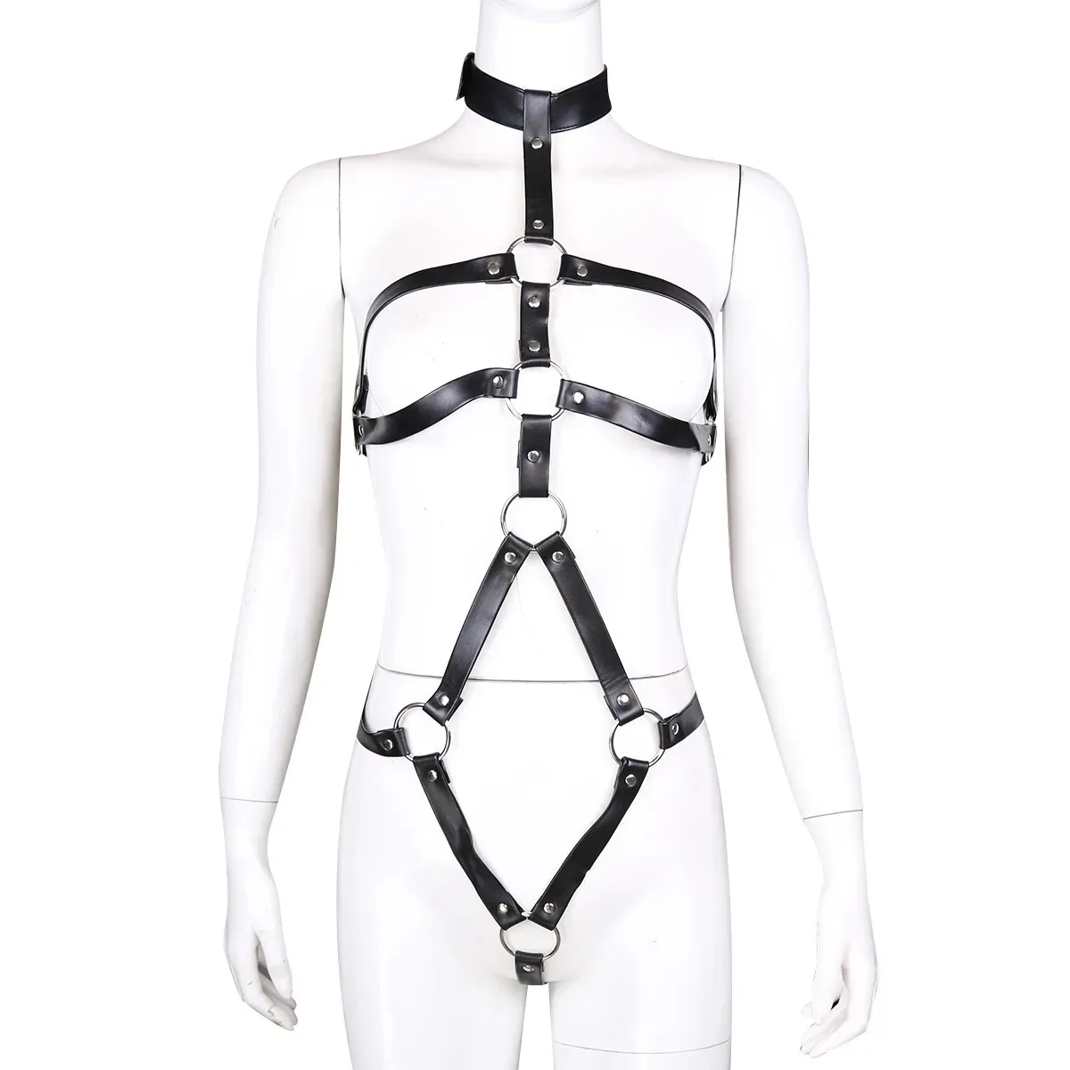 BDSM Bondage Women Garter Set Leather Cage Bra Mesh Harness Sexy Woman Toadette Costume Sexy Goth Fetish Lingerie Sex Adult Game view 3