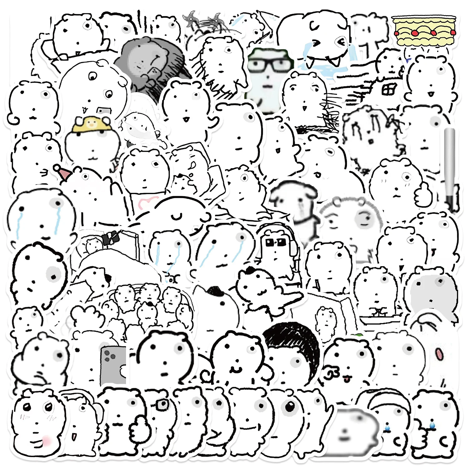 72 Sheets Swollen Eye Cat Stickers Black Sketch Cute Animal Water Cup Computer Mobile Phone Decoration Waterproof Stickers
