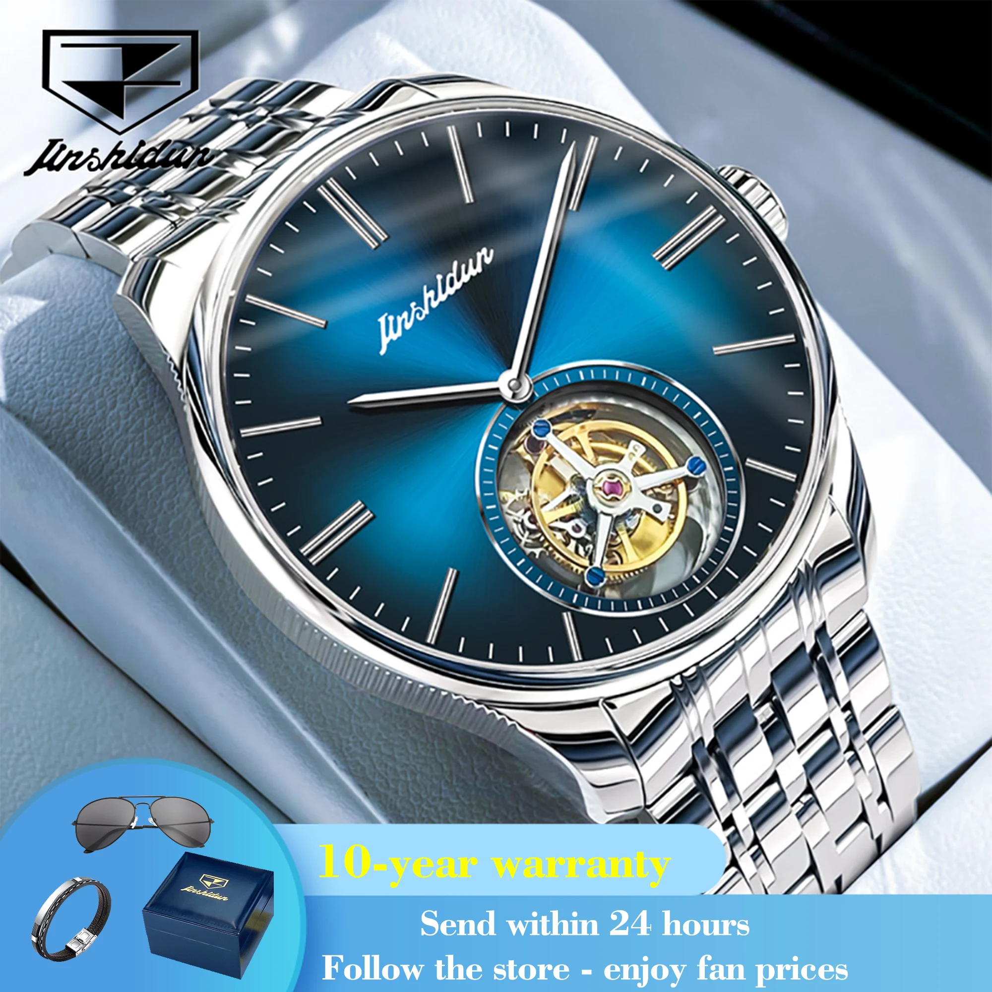 

JSDUN 834 Man Watch Tourbillon 42mm Big Dial Mechanical Watch For Men Top Brand Simple Deep Waterpoof Hollow Original Wristwatch