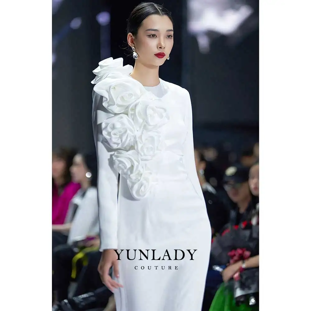 YUNLAN Vietnamese Luxury Bermaid 3D Rose Long Sleeve Evening Dress 2024 Elegant Dubai Bride White Wedding Dress Long Dress