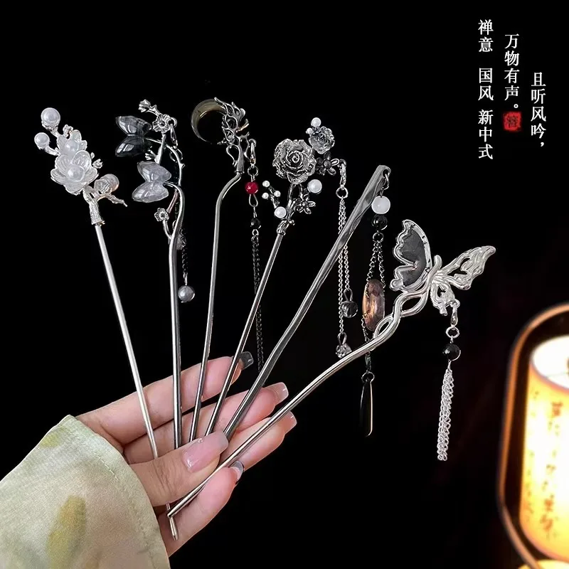 Vintage Metal Flower ButterflyHairpins for Women Elegant Chinese-style Chopstick Hair Stick Girls Hair Jewelry Accessories Tools