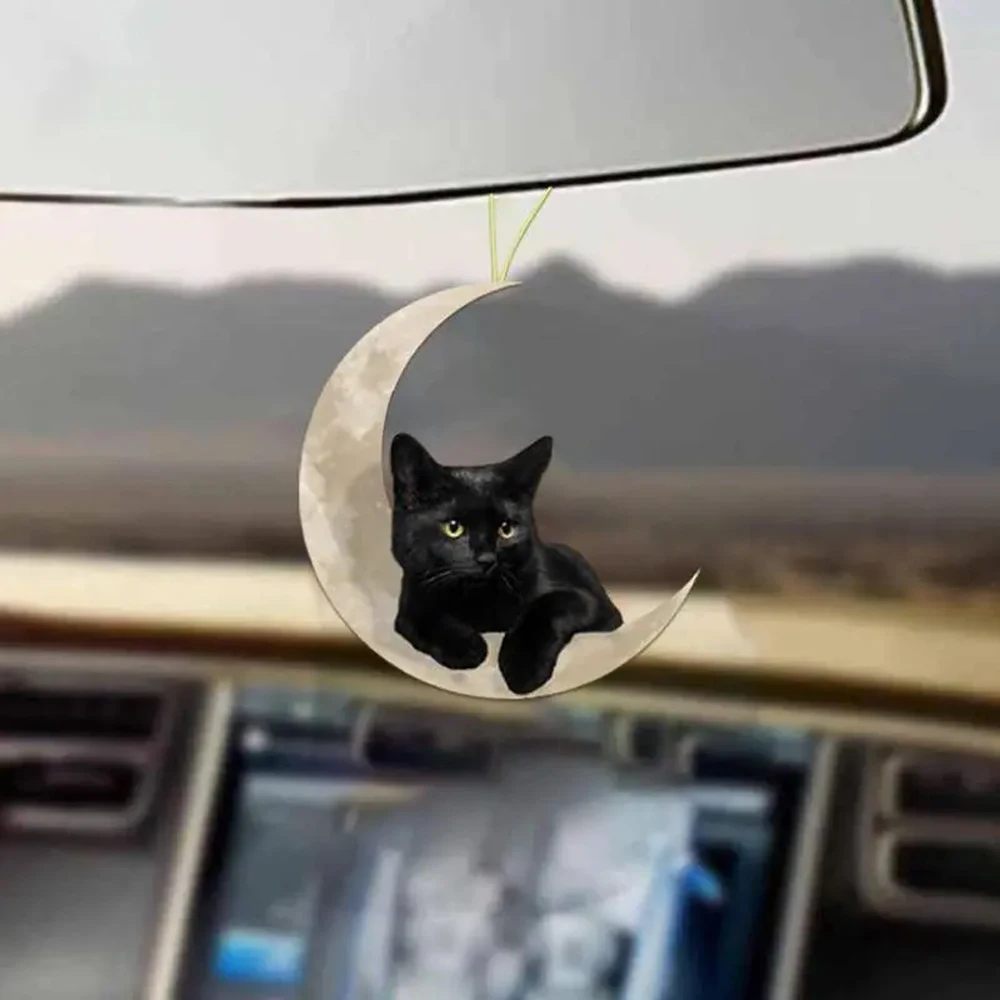 

1pcs Cute Little Black Cat Lying On The Moon Hanging Ornament Cartoon Cute Pendant Car Bag Keychain Pendant Car Ornaments