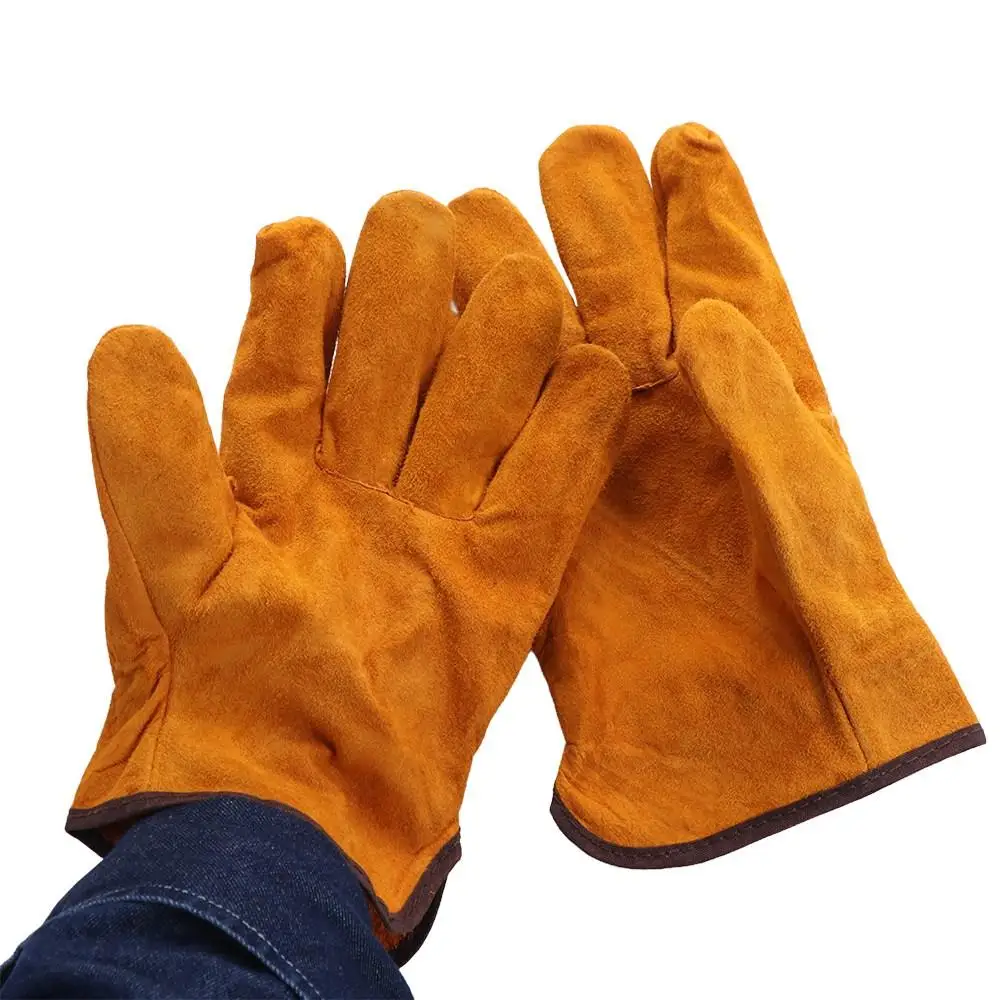 1 Pair Durable Fireproof Welding Gloves Cow Leather Anti-Heat Work Safety Glove Antiskid Wear Resistant Welder Gloves Welding