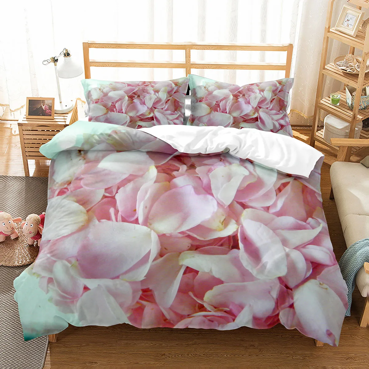 

Petal Duvet Cover Set King Queen Full Size Beautiful Flower Pattern Polyester Comforter Cover for Kids Teens Adults Bedding Set