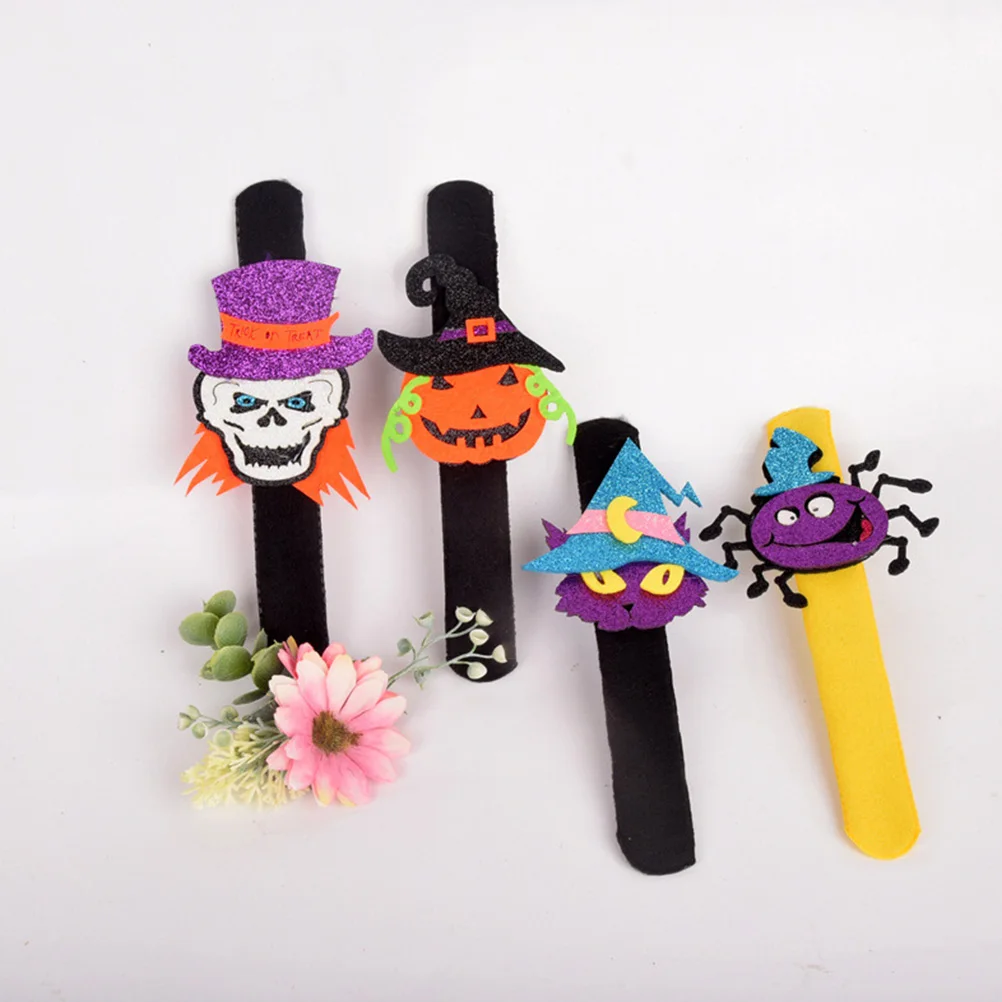 

4Pcs Colorful Halloween Slap Bracelet Slap Wristbands Cute Pumpkin Bat Designs for Kids