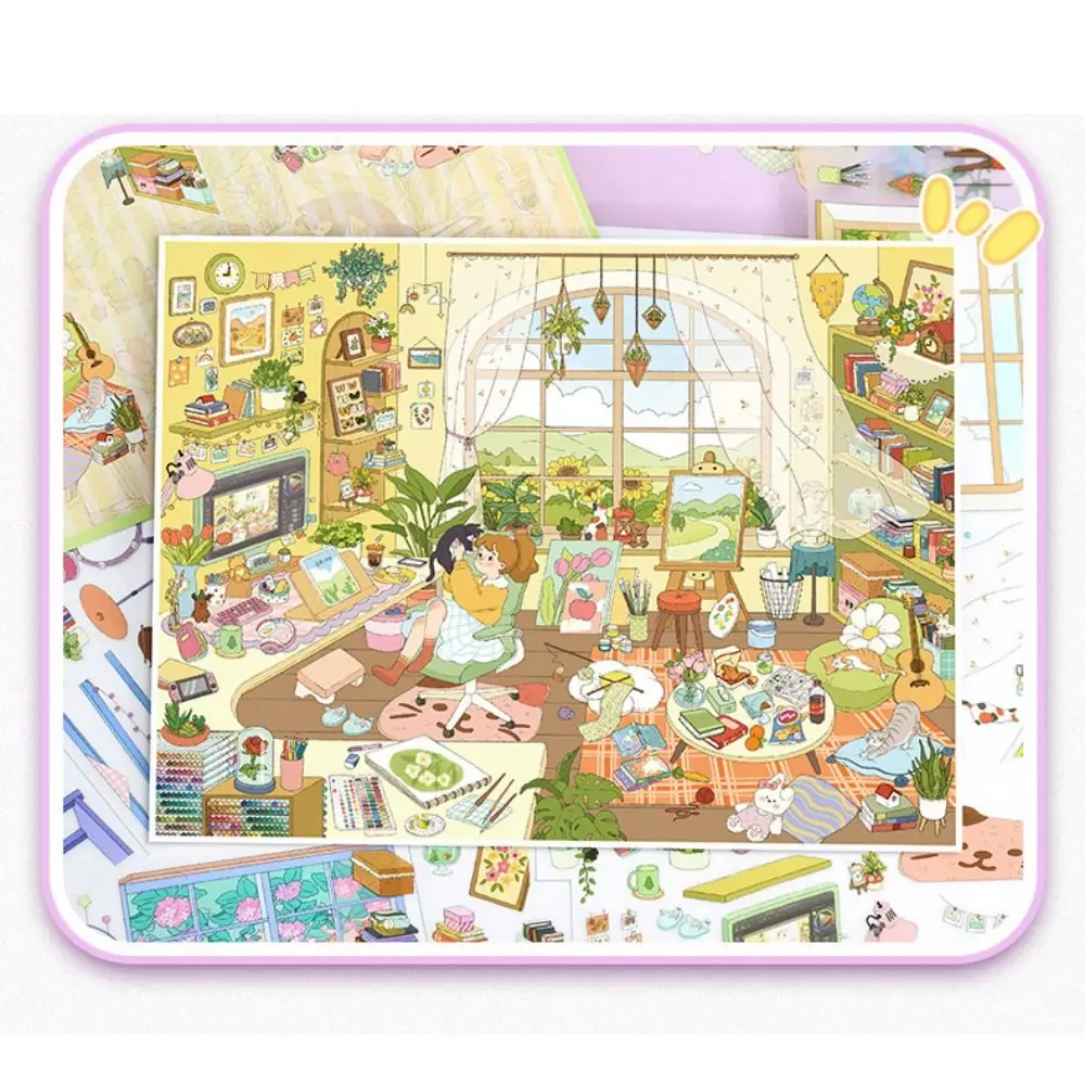 Music/Illustration Studio 3D Landscape Sticker Scene Display Decompression DIY Pocket Cabin Scene Stickers Visual Stacking
