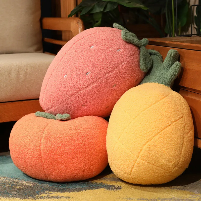 

3D Simulation Fruite Plush Pillow Toys Cute Stuffed Plant Food Orange Strawberry Soft Plushies Throw Pillow Cushion Home Decor