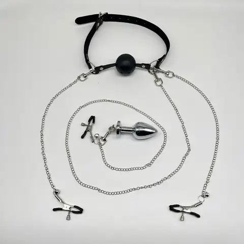 BDSM Mouth Gag Nipple Clamp Clitoris Clip Anal Butt Plug Adjustable SM sexx Toy Breast Clip Clit Stimulator No Vibrator