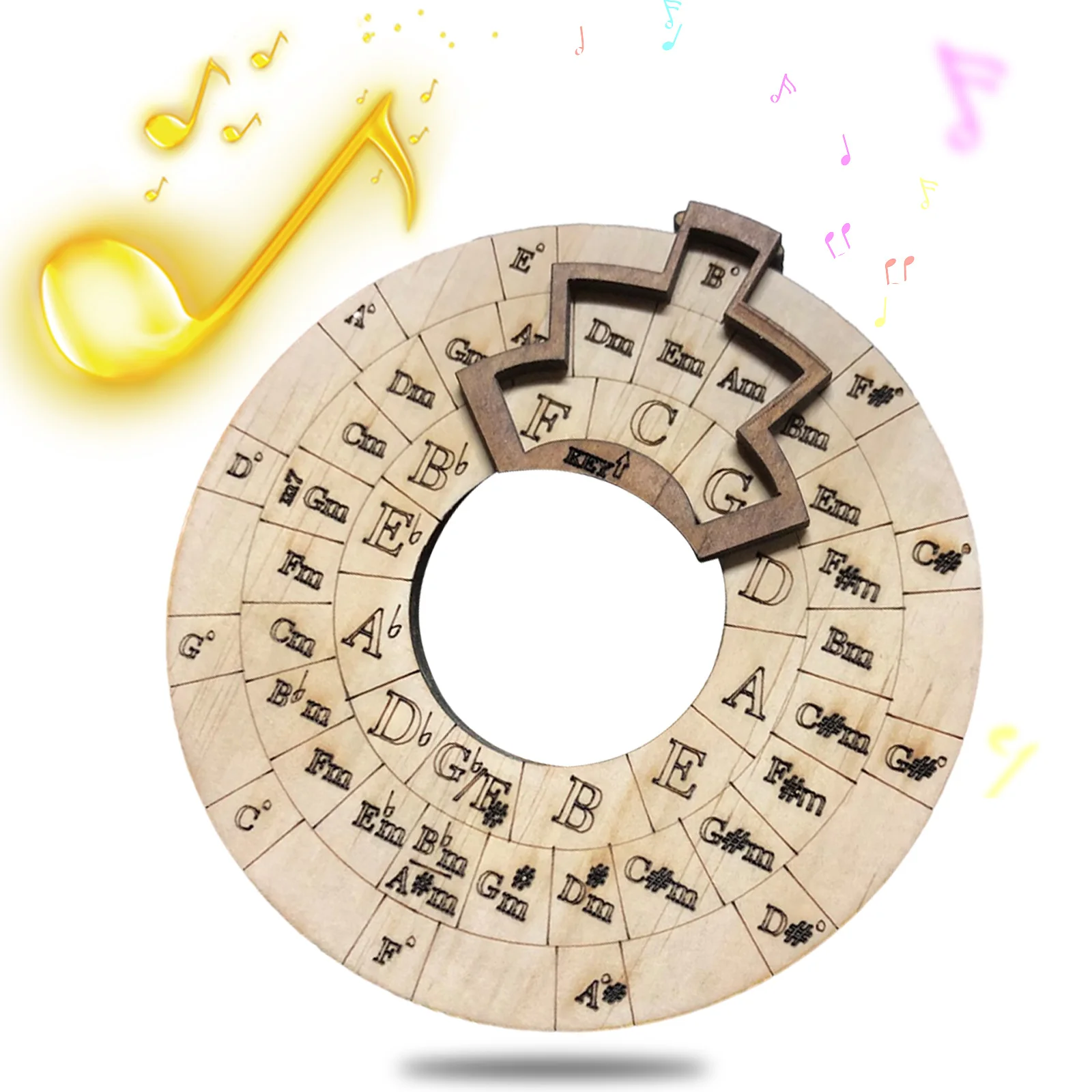 Wooden Melody Tool Music Instrument Wood Melody Maker Circle of Fifths Wheel Circle Wooden Wheel and Musical Educational Tool