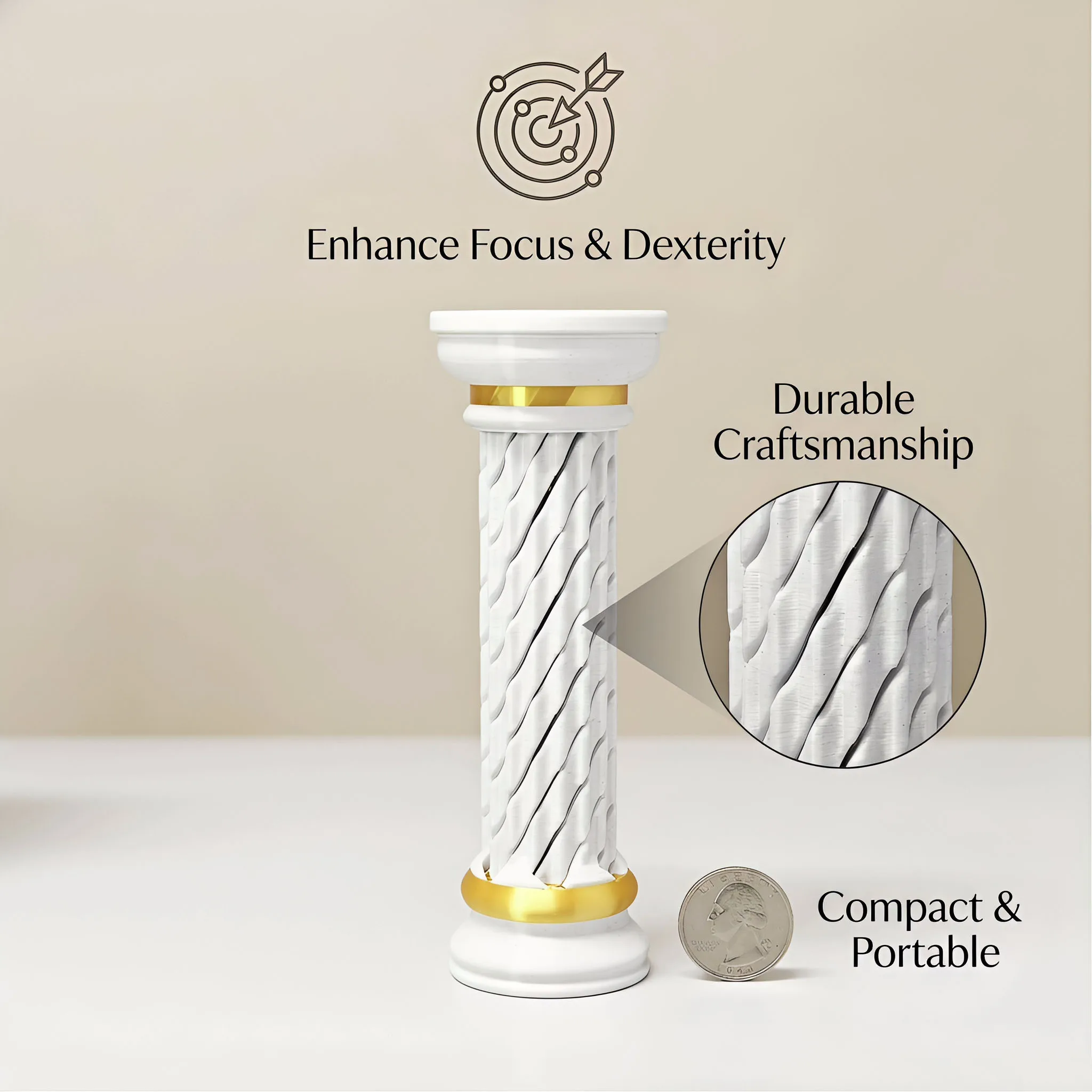 3D Printed Spiral Decompression Stone Pillar Toy Repeating Design Stress Relief Relaxing Fidget Object for Concentration