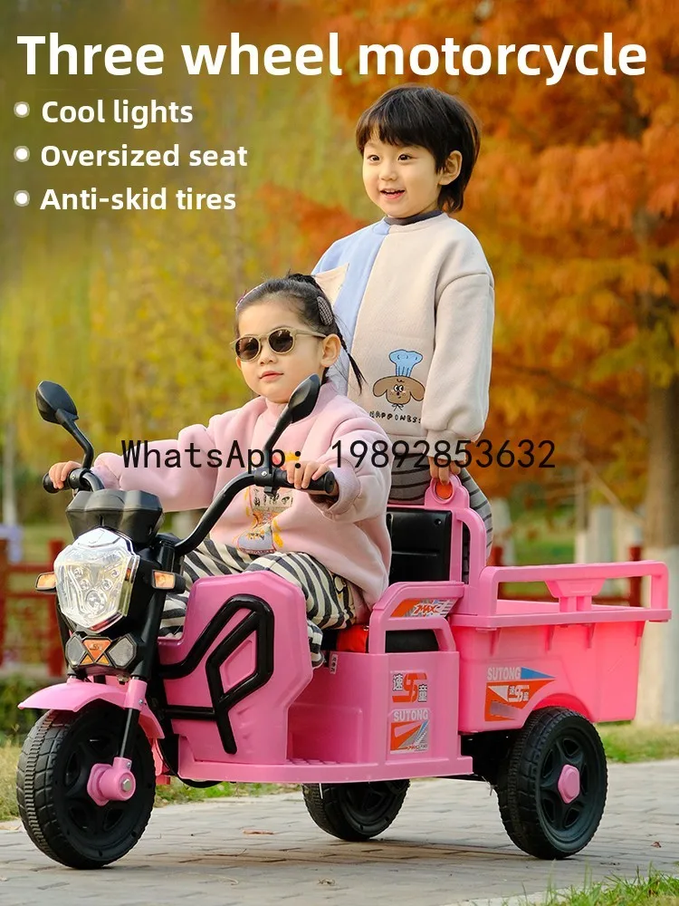Motocicletta Elettrica a Tre Ruote per Bambini con Secchio, Trattore Cavalcabile, Auto Giocattolo Telecomandata per Bambini