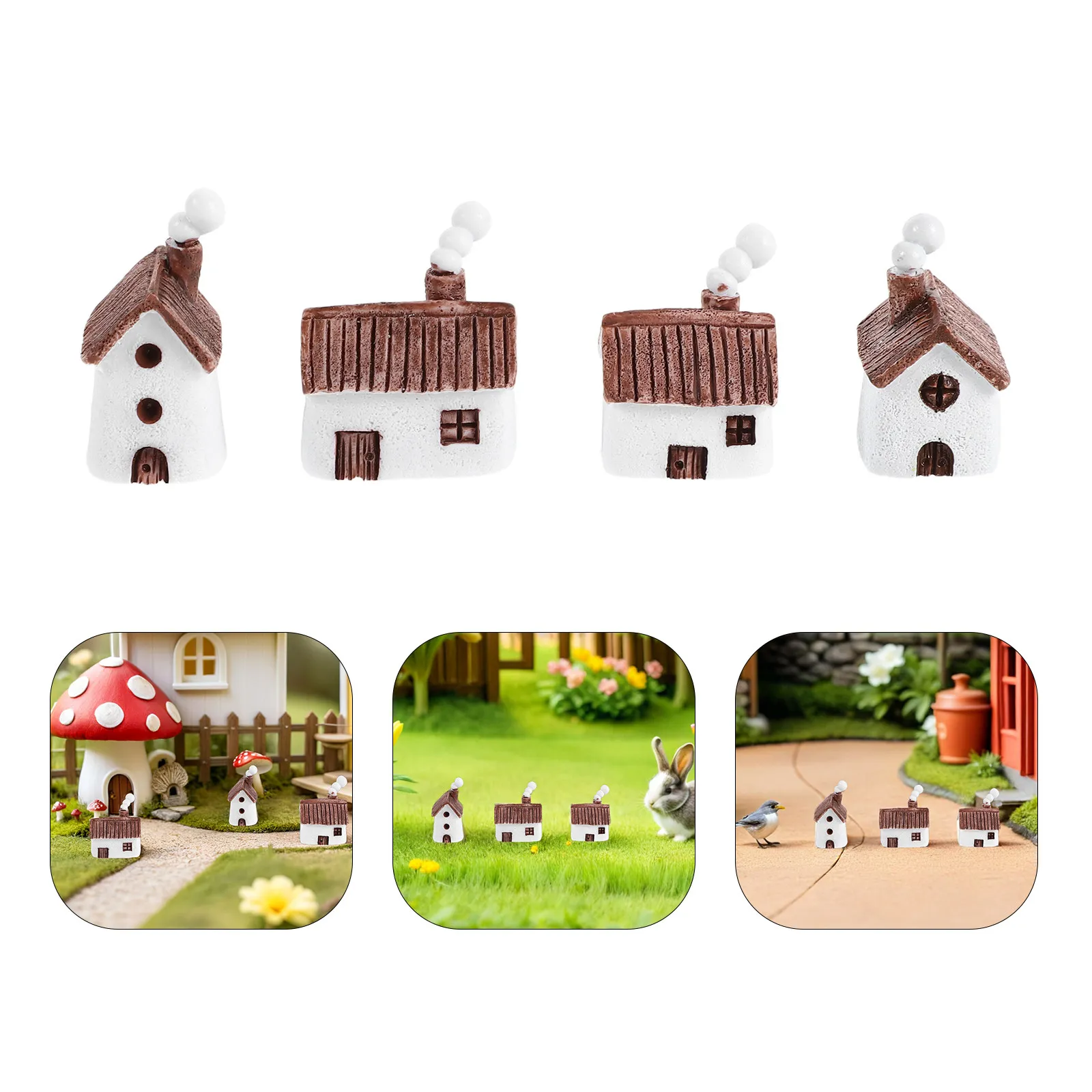 

8Pcs Micro House Ornament Vintage Cottage Decor Resin Mini Landscape House for Fairy Garden Terrarium Bookshelf Office Desk