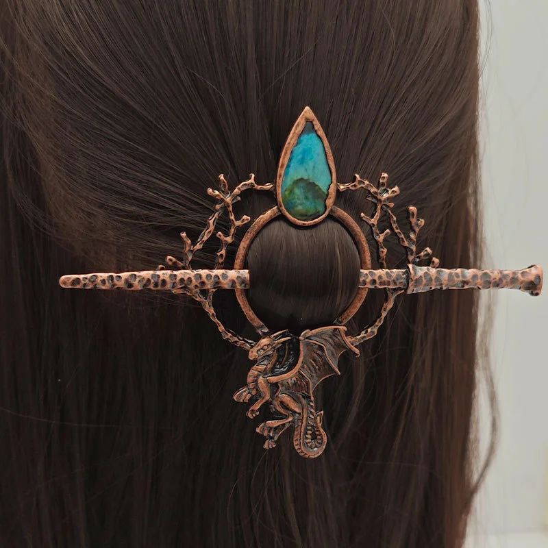 الرجعية الفضة التنين منقوشة الفلسبار دبوس الشعر القوطية نمط شجرة فرع تصميم شعبية المتخصصة السحر شخصية مضفر #2