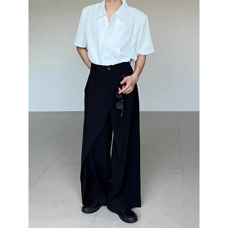 

Women's Beige Wide Leg Pants Asymmetric Wrap Design High Waist Loose Fit Casual Fashion Trousers