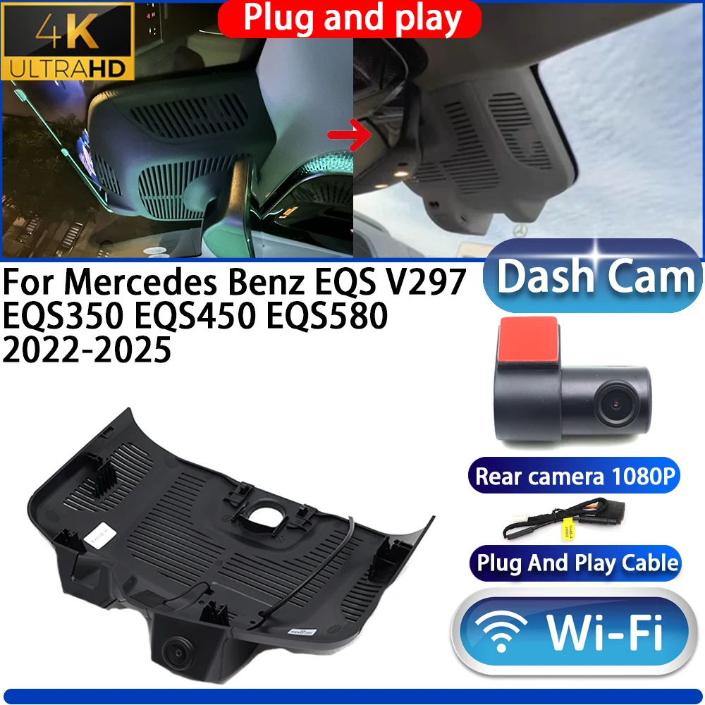 

For Mercedes Benz EQS V297 EQS350 EQS450 EQS580 2022-2025 Dash Cam Camera DVR 4K 2160P UHD Wifi Plug And Play Video Recorder