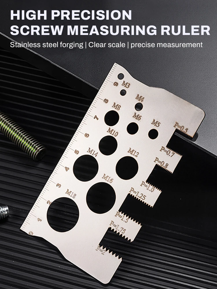 Thread Checker Screw Measurement Ruler 304Stainless Steel Caliper Metric Gauge Tool For Measuring Screw Pitch Bit Bolt Nut Screw
