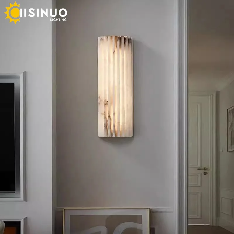 Luxury Spanish Marble Wall Lamp Natural Stone Night Light LED Ambient Lighting Fixture for Bedside Staircase Hallway Living Room