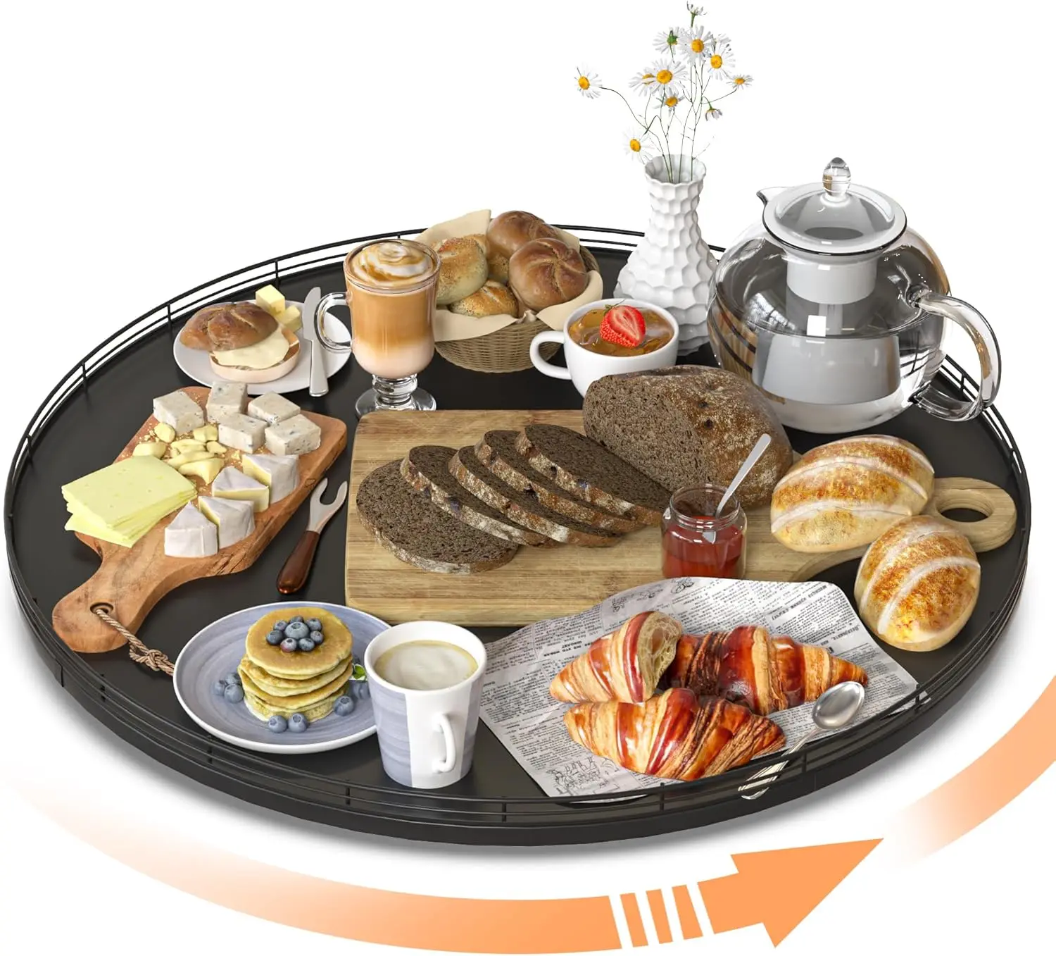 

21" Oak Wooden Lazy Susan Turntable for Dining Table, Extra Large Round Lazy Susans Organizer for Kitchen Countertop Cha