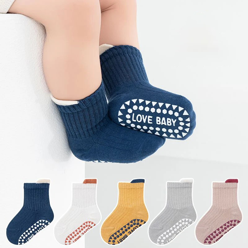 5 Pairs Baby Socks Spring Autumn Floor Socks Pure Cotton Mid-Tube Full Sole Non-Slip Newborn Baby Indoor Learning To Walk Socks
