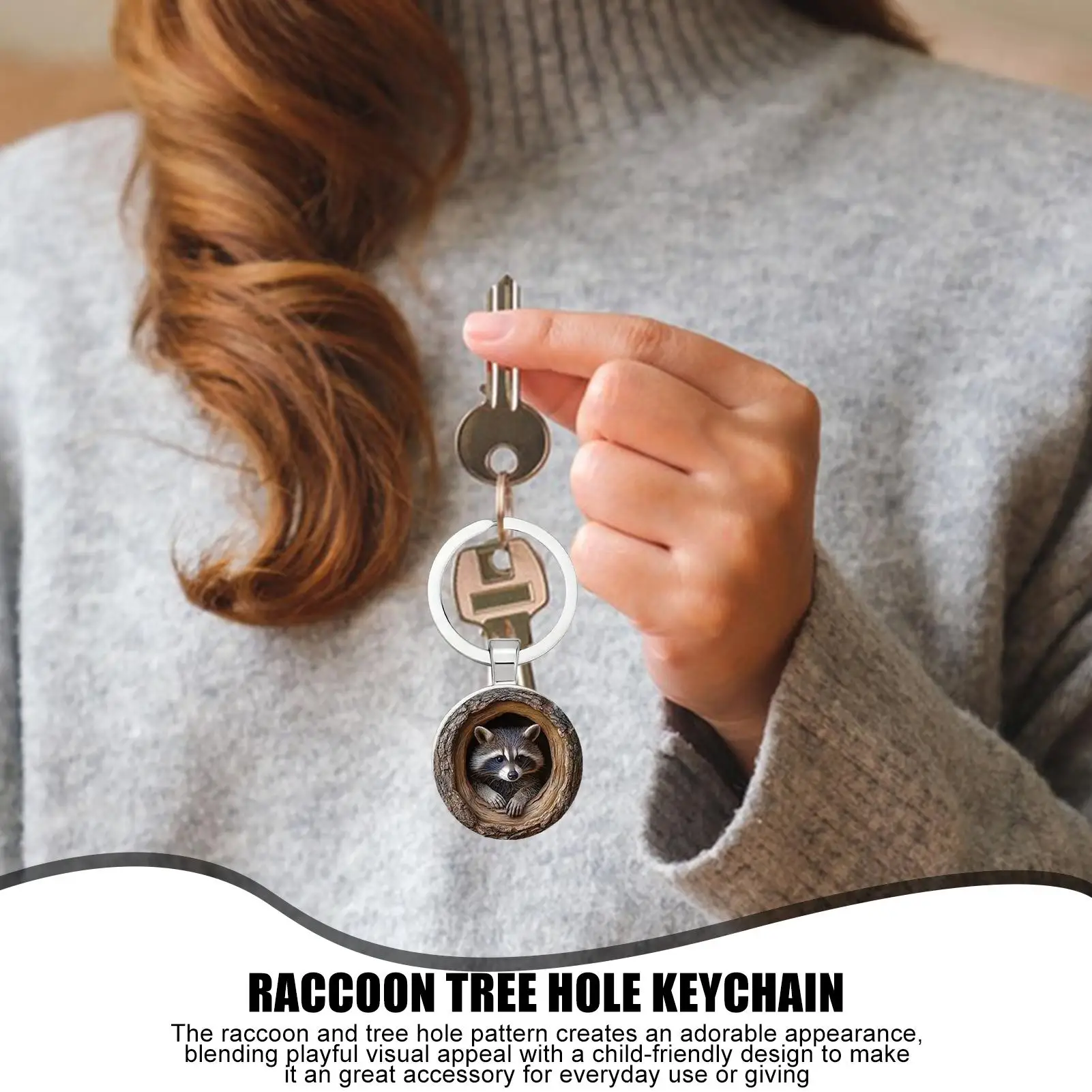 

Raccoon Bag Charm Hollow Tree Raccoon Bag Keychain Small Animal Keyring For Wallet Women Purse Decoration Home Backpack Travel