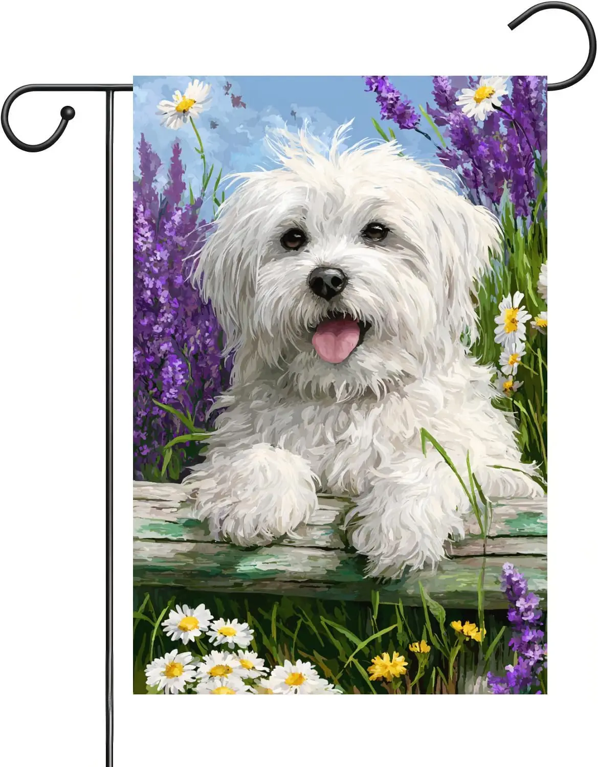 Welcome Spring Maltese Dog Garden Flag 12x18-Inch Double-Sided Linen Summer Fence Lavender And Daisy Lawn Courtyard Decorati PPZ