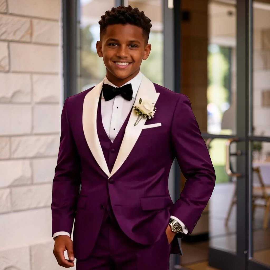 Boys Suits for Wedding White Peak Lapel Three Pieces Set Child Suit Jacket with Pants Vest Contrast Design Kids Outfit for Prom