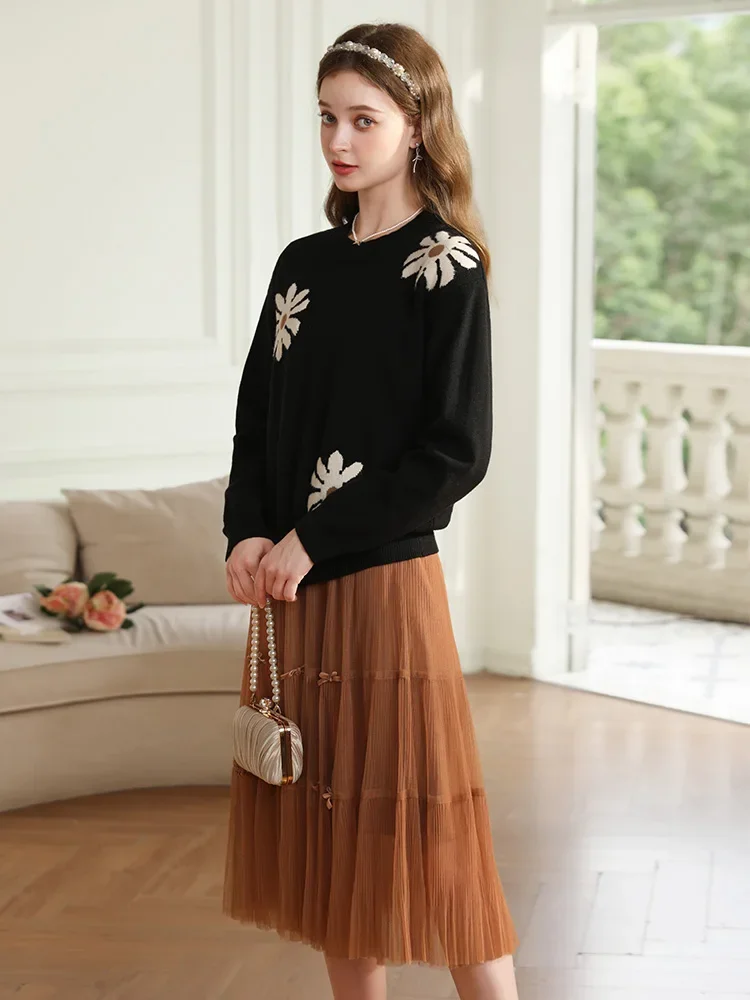 I BELIEVE YOU Small Black Daisy Sweater For Women 2023 Knitted Tops Lazy Loose Soft Winter New Comfy Fleece Jumper 2234125285