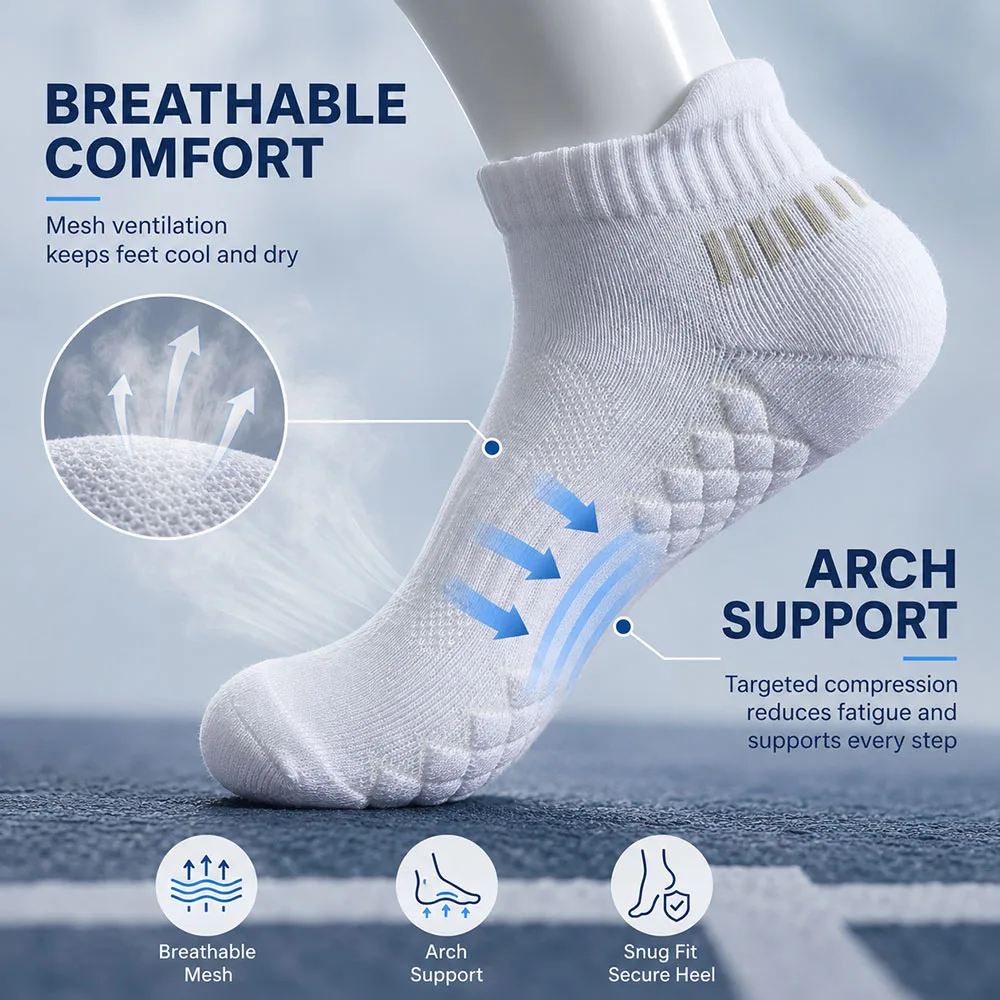 1/4/6 Pasang Kaus Kaki Pendek Unisex Anti-Selip Tanpa Tampilan, Bernapas, Menyerap Keringat, untuk Olahraga Lari, Gym, dan Latihan